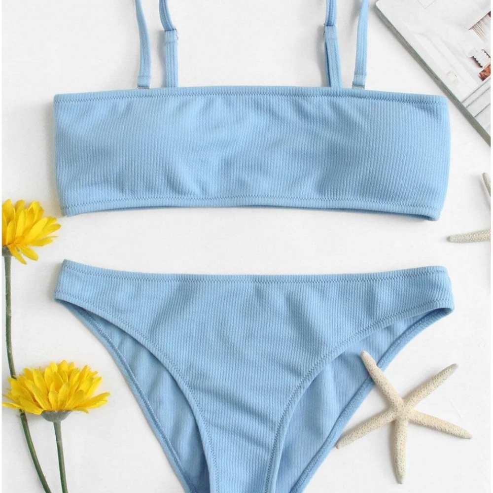 Baby Blue Ribbed Bandeau Bikini